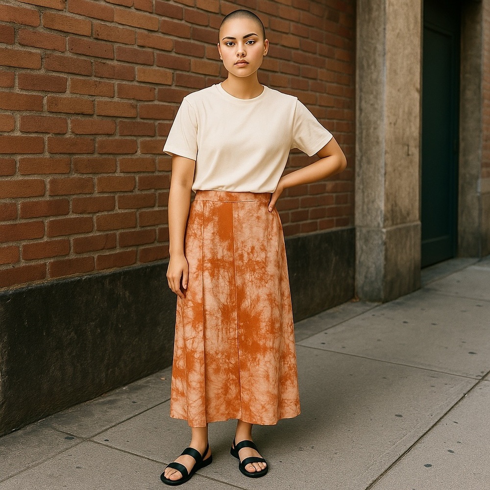 Soft Surroundings Size XL Orange Tie-Dye Midi Skirt! Perfect for any occasion